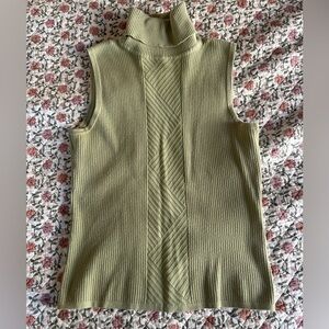 Sleeveless Pea Green Y2K Cotton Blend Turtleneck